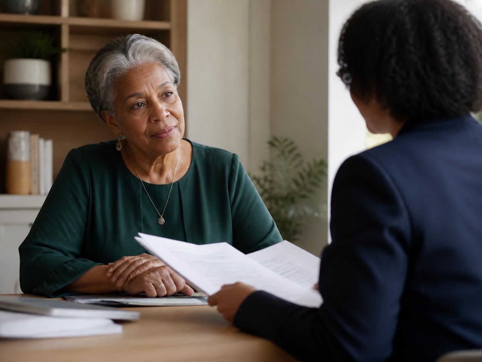 An A4K recovery specialist reviewing documents with a client at a table